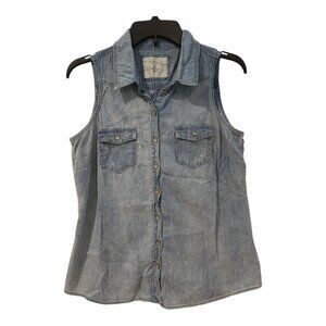 Sonoma Women's Denim Heart Button Down Tank Top Size M 100% Cotton